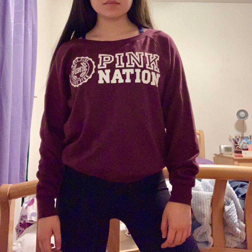 victoria’s secret pink nation maroon crewneck
